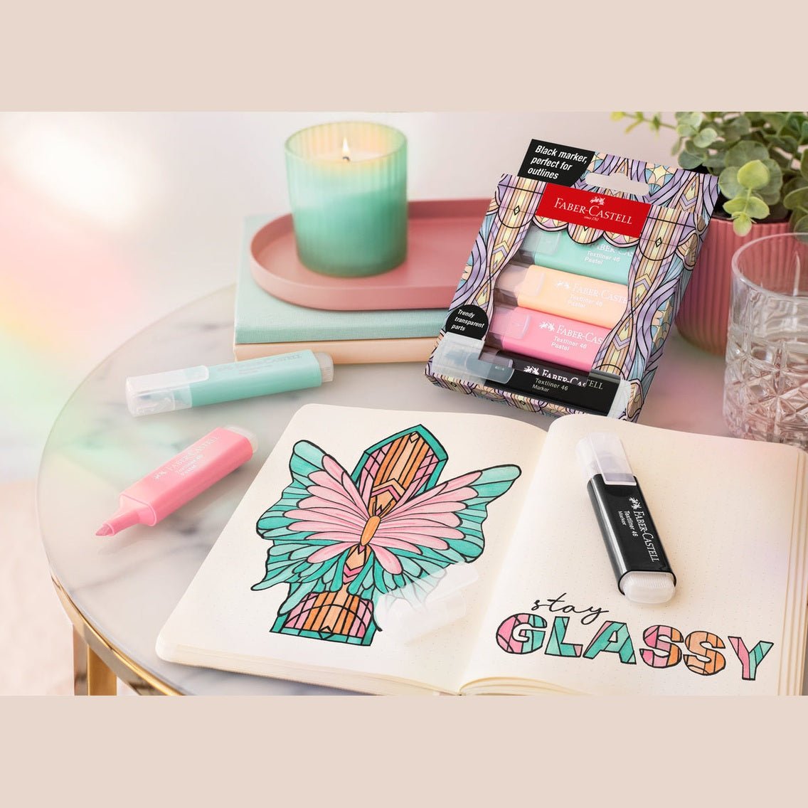 Sublinhador Faber - Castell textliner pastel + preto - Papelaria Encantada