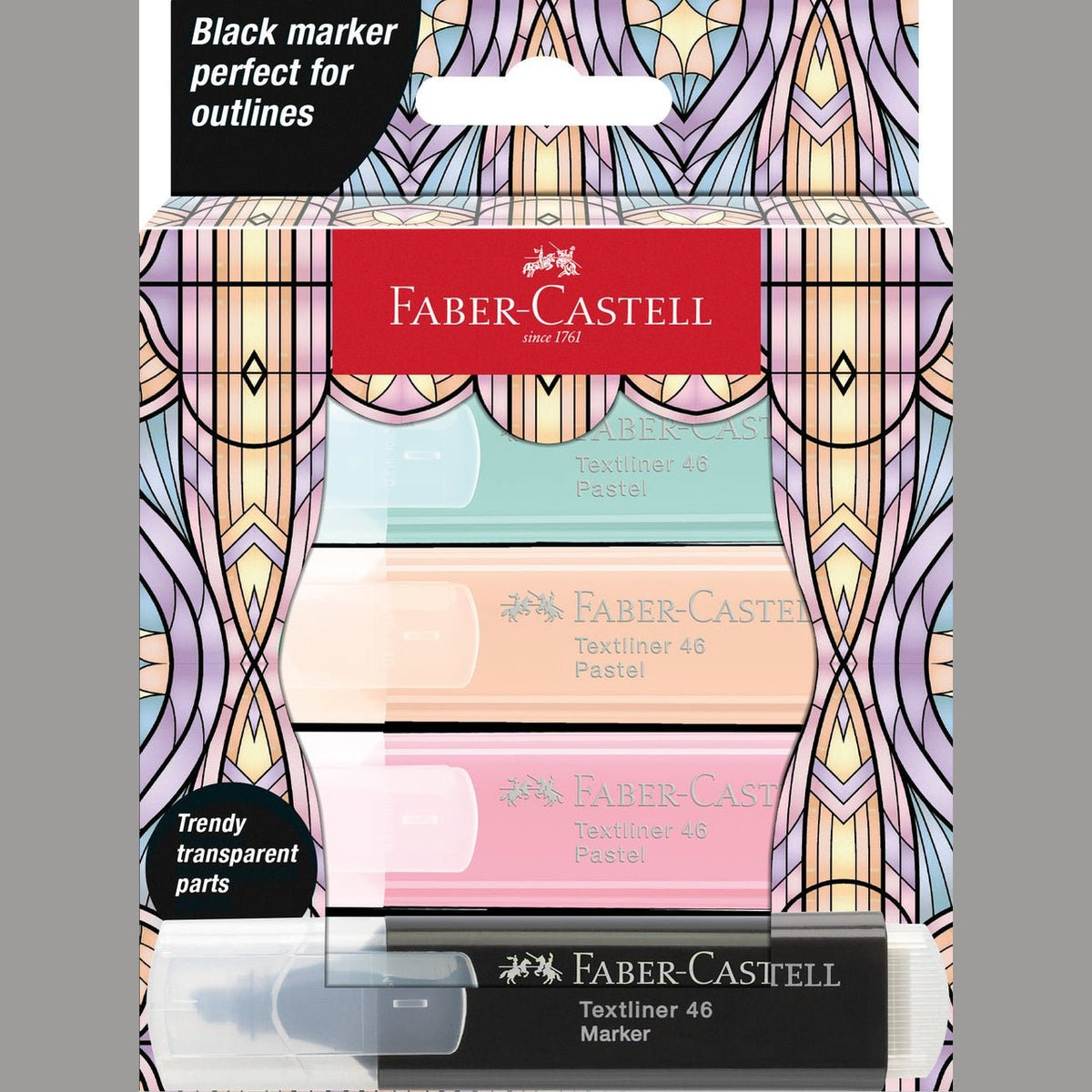 Sublinhador Faber - Castell textliner pastel + preto - Papelaria Encantada