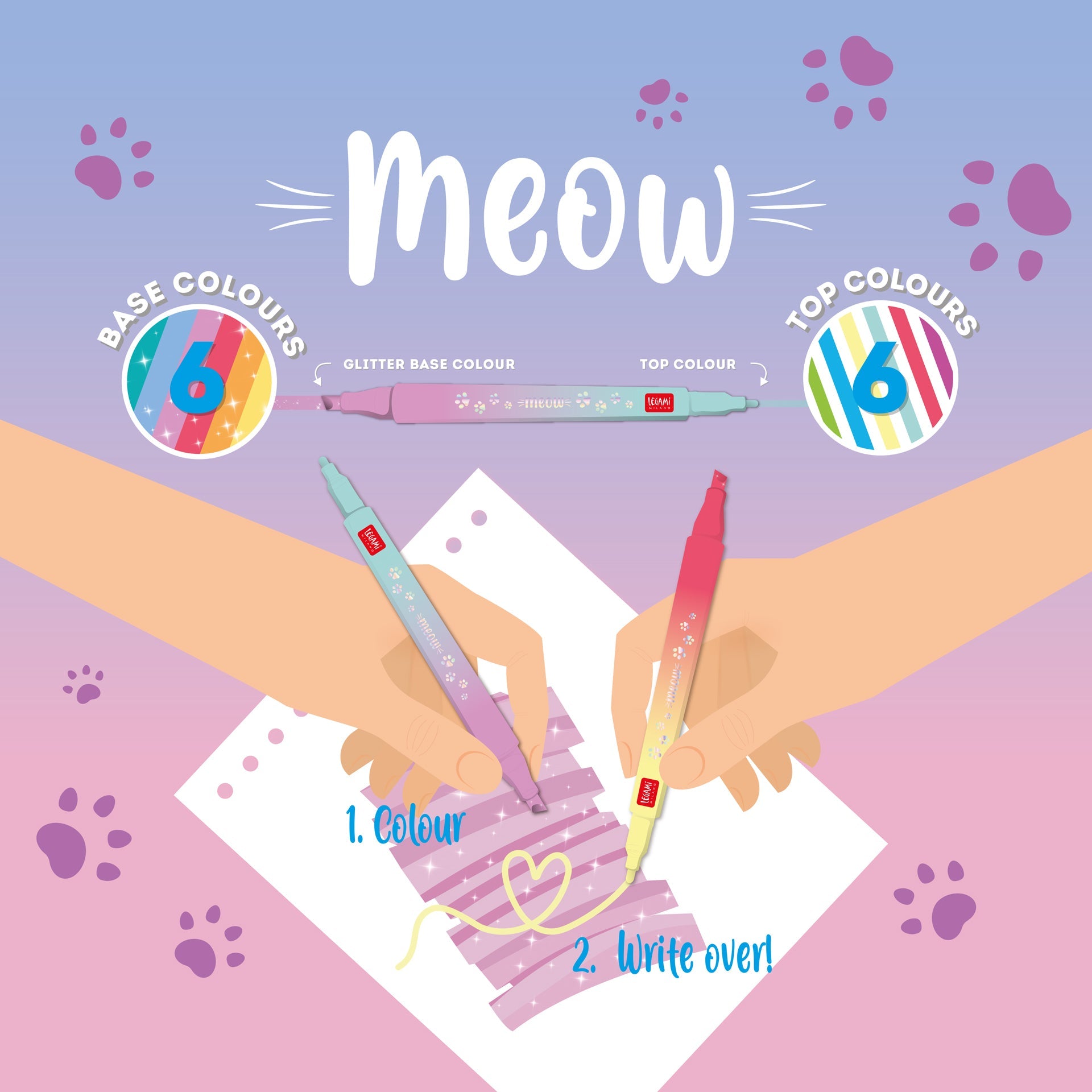 Sublinhadores Legami Ponta Dupla Pastel com glitter - Papelaria Encantada