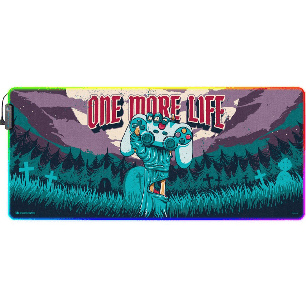 Tapete de rato XXL com luz RGB "One more life" - Papelaria Encantada