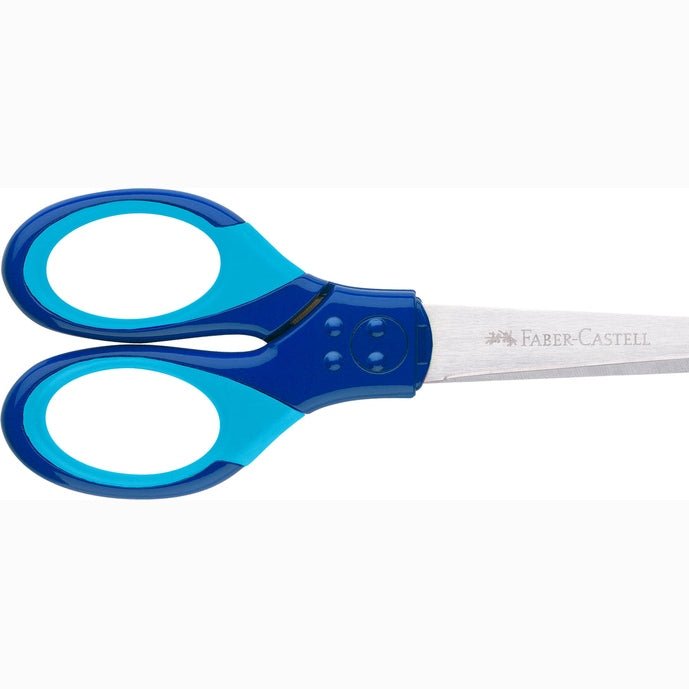 Tesoura Faber-Castell Grip com proteção L+R Azul - Papelaria Encantada