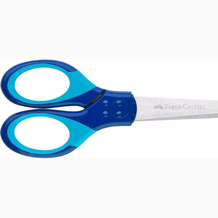 Tesoura Faber-Castell Grip com proteção L+R Azul - Papelaria Encantada