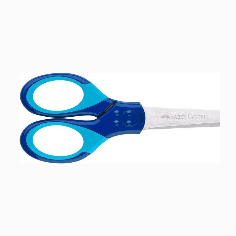 Tesoura Faber-Castell Grip com proteção L+R Azul - Papelaria Encantada