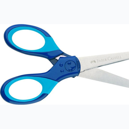 Tesoura Faber-Castell Grip com proteção L+R Azul - Papelaria Encantada