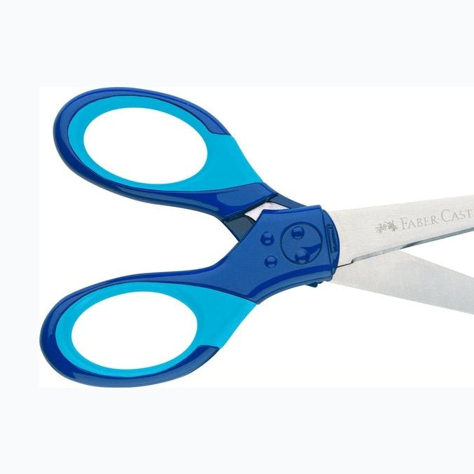 Tesoura Faber-Castell Grip com proteção L+R Azul - Papelaria Encantada