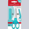 Tesoura Faber-Castell Grip com proteção L+R Azul Turquesa - Papelaria Encantada