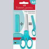 Tesoura Faber-Castell Grip com proteção L+R Azul Turquesa - Papelaria Encantada