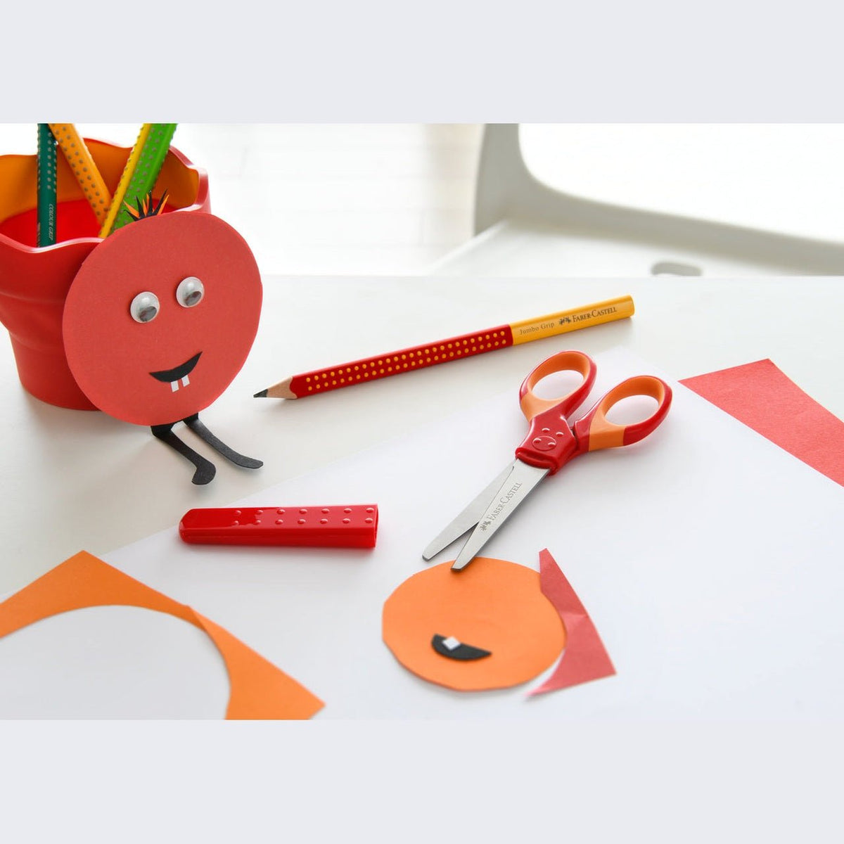Tesoura Faber-Castell Grip com proteção L+R Vermelha - Papelaria Encantada