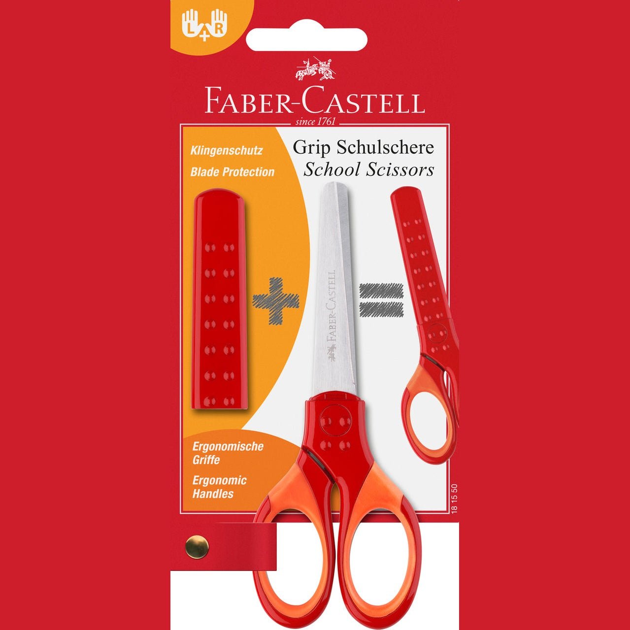 Tesoura Faber-Castell Grip com proteção L+R Vermelha - Papelaria Encantada