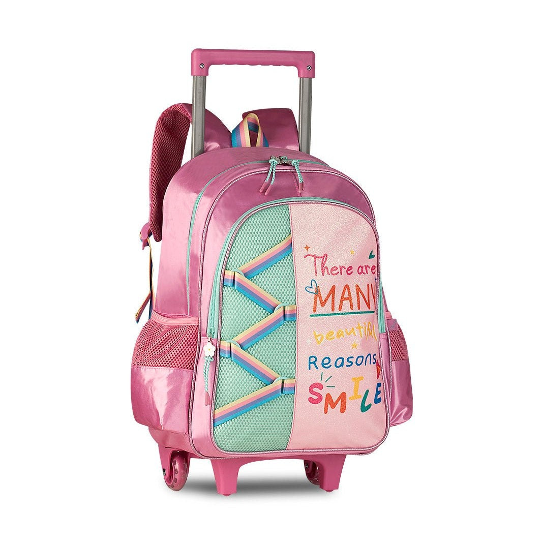 Trolley Escolar Smile Rosa - Papelaria Encantada